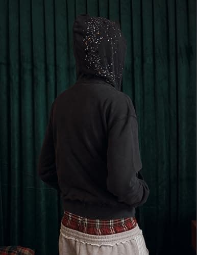 Aelfric Eden Star Rhinestone Zip Up Hoodies Womens Mens Casual Hooded Jackets Unisex Loose Crystal Y2K Pocket Sweatshirts Black L - Thumbnail 3
