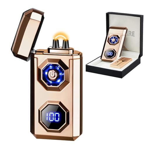 SKRFIRE Electric Rechargeable USB C Arc Plasma Lighter High Power Flame Cool Windproof Electronic Candle Lighters with LED Flashlight for Candle, Firework, Incense (Gold) - Image 1