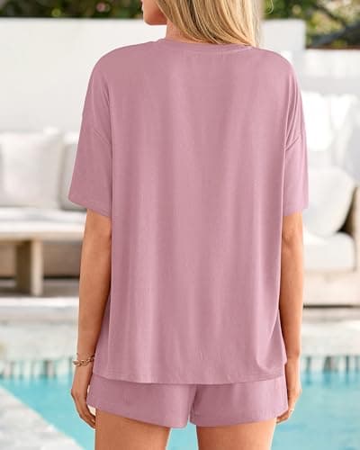BTFBM 2 Piece Lounge Sets For Women 2026 Summer Airport Travel Vacation Outfits Loose Matching Clothing Spring Short Set(Pink, X-Large) - Thumbnail 3