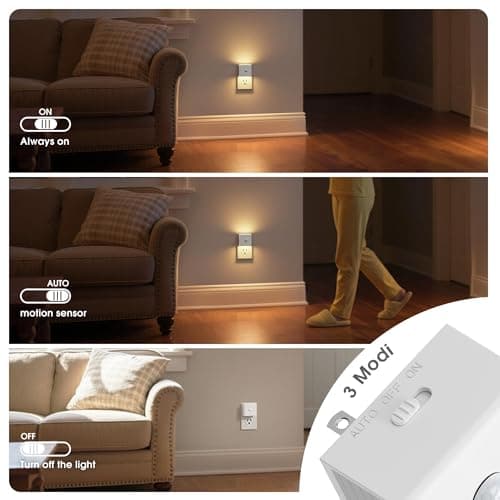 JandCase Motion Sensor Night Light, Night Lights Plug into Wall with Adjustable Brightness, Motion Activated Night Light, 3000K Warm White, for Kids Bathroom Hallway Kitchen Bedroom - Thumbnail 4
