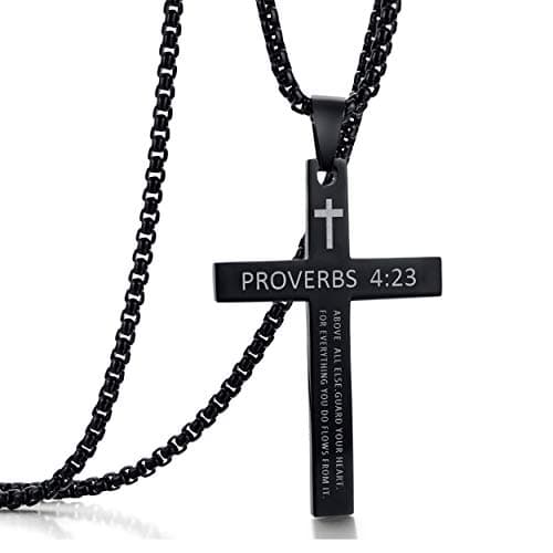 Rehoboth Stainless Steel Cross Pendant Necklaces for Men or Women Bible Verse Pendant Chain 24 Inch Black - Image 1
