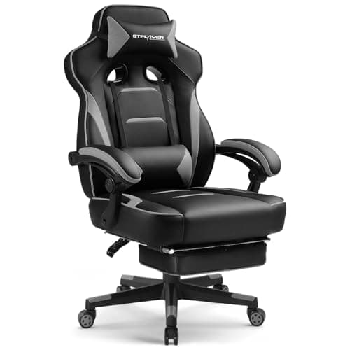 GTPLAYER Gaming Chair for Adults, Big and Tall 350LBS Heavy Duty Office Chair, Ergonomic High Back Lumbar Support and Recliner for Back Pain Relief, Sky Gray