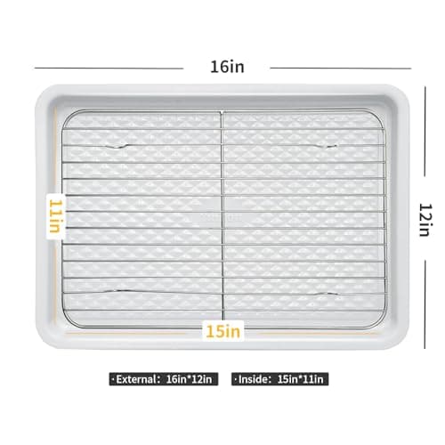 Ymiton Nonstick Ceramic Baking Sheet With Rack, 2-Pack 15x10 Jelly Roll Sheet Pan, Non-Toxic, PTFE & PFOA Free, Warp-Free, Oven Safe 550°F, Dishwasher Safe, Aluminized Steel, Gray Yellow - Thumbnail 2