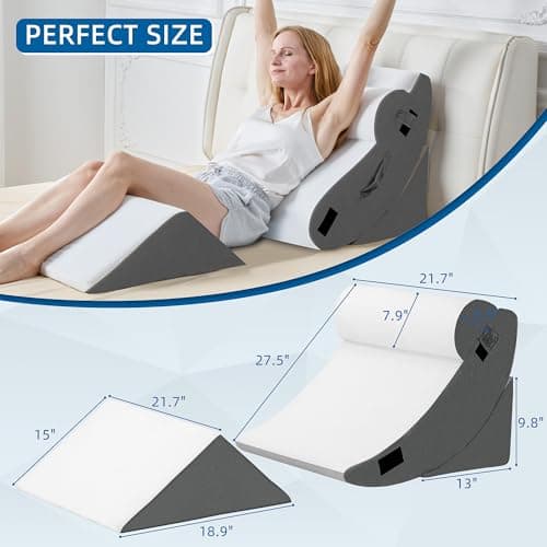HABUTWAY 4Pcs Orthopedic Wedge Pillow, Bed Pillow for Sleeping, Post Surgery Foam Wedge Pillow for Back Pain Relief, Triangle Adjustable Support Pillow with Machine Washable Cover, Dark Grey - Thumbnail 2