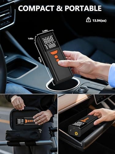 JivDaw Tire Inflator Portable Air Compressor, 150PSI Cordless Air Pump for Car Tires with Auto Shut-Off, Portable Tire Pump for Car, Bike, Motorcycle and Balls - Thumbnail 6