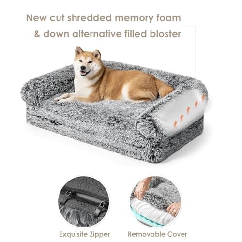 EHEYCIGA Foldable Human Dog Bed, 72"x44"x11" Orthopedic Memory Foam Human Sized Dog Bed, Waterproof Pet Bed for People, Faux Fur Pet Couch for Adult with Non-Slip Bottom, Faded Black - Thumbnail 4
