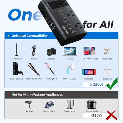 Upgraded 220V to 110V Converter for European Travel- 350W Voltage Converter US to Europe for Using Most U.S. Travel Devices Abroad- Hair Straightener Curler Shaver Toothbrush Laptop Camera Phone - Thumbnail 2