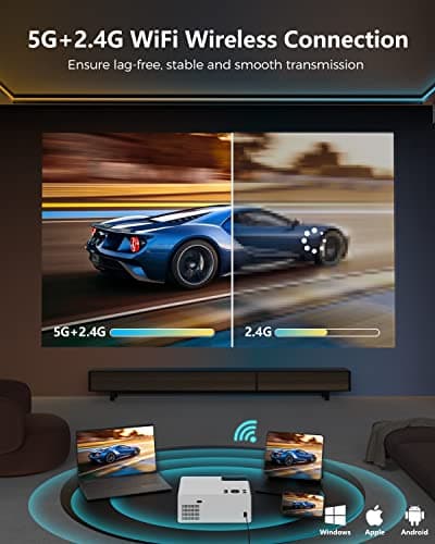 FUDONI Projector with WiFi and Bluetooth 4K Support, 300ANSI Outdoor Indoor Projector FHD 1080P Max 300" Display, Movie Video Home Theater Projector Compatible w/HDMI/USB/Phone/Laptop/TV Stick - Thumbnail 2