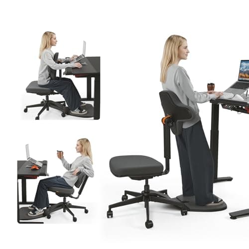 Newtral Standing Desk Chair, Standing Mate Chair for Sit-Stand, Ergonomic Leaning Perch Chair with Anti-Fatigue Mat, Standing Stool, Saddle Chair, Height Adjustable Home Office Posture Seat-MT-M-DG