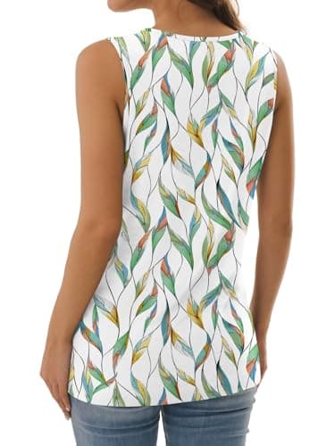 GKBK Tank Top for Women Cute Printed Summer Tops Womens T Shirts Flowy Spring Basic V Neck Sleeveless Tshirts Shirts Going Out Tops Leaf M - Thumbnail 5
