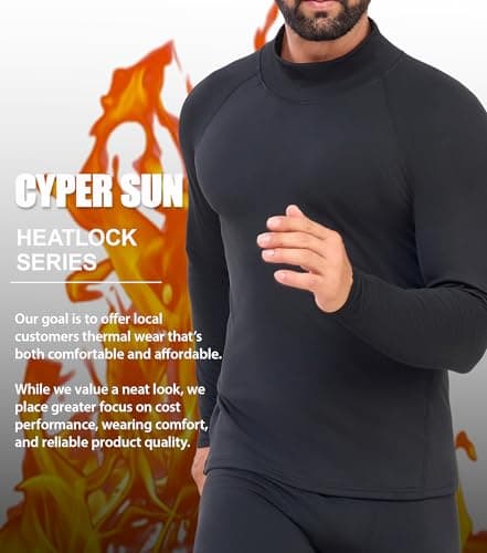 CYPER SUN Men's Fleece Lined Thermal Compression Shirt - 4-Way Stretch Moisture Wicking HeatGrip Base Layer Long Sleeve for Cold Weather Workout Hiking Skiing XX-Large - Thumbnail 3