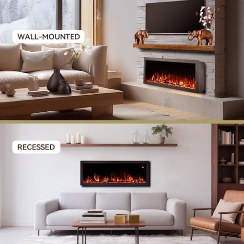Tuan 50 Inch Linear Electric Fireplace, with Smart App Control, Wall Mount or in-Wall Recessed Fireplace Insert, 9 Hour Timer, 13 Color Changing Flames & Embers,750W/1500W Indoor Heater - Thumbnail 3