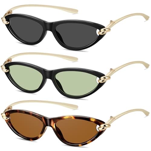 YMRFW Retro Oval Cat Eye Sunglasses for Women Y2k Designer Trendy Narrow Shades Metal Temples UV protection Sun Glasses - Image 1