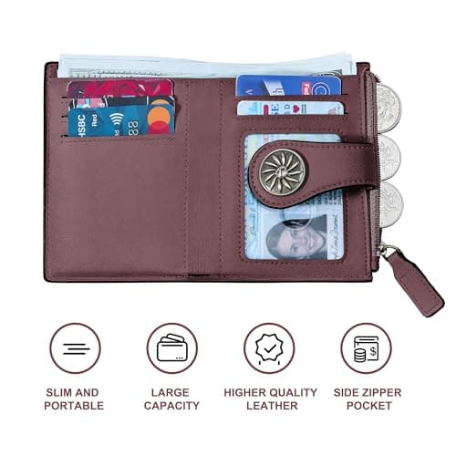 Tipmile Small Wallet for Women Bifold RFID Blocking Card Holder Leather Wallets with Zipper Coin Pocket - Thumbnail 5