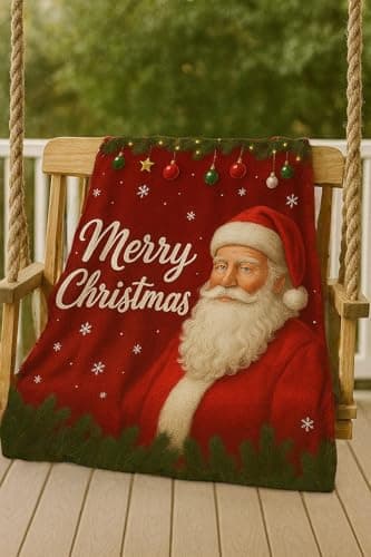 This Santa Claus Pattern Flannel Holiday Blanket Measures 40x50in and is Perfect for use on The Sofa, Bed, or for picnics. It's Warm and Lightweight, Making it an Ideal Gift and Home Decor. - Thumbnail 3
