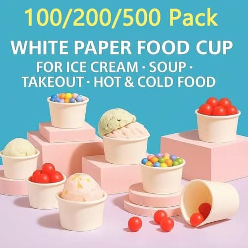 SOPARO 12 Oz Ice Cream Paper Cups Batch Disposable Solid Color Paper Dessert Bowls for Snacks, Sundaes, Party Giveaways, Ice Cream Bar Supplies Factory (200, White, 12OZ) - Thumbnail 5