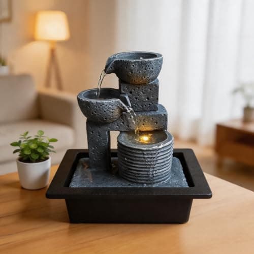 Tabletop Water Fountains, No-Splash Design, 10.6" Soothing Sound Machine with Relaxing Light & Ultra-Quiet Pump, Small Indoor Waterfall for Home Office, Relaxation & Meditation,Zen Decor for Office