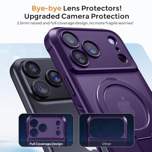 MOCCA Design for iPhone 17 Pro Max Case, Compatible with Magsafe [Premium Invisible Magnetic Ring Stand] [Military Drop Protection] Full Camera Guard Translucent Matte Slim Phone Cover,Deep Purple - Thumbnail 3