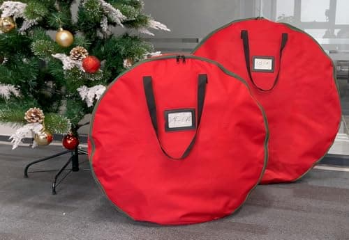 30x12 inchs Wreath Storage Container,Red Double storage bag,Heavy Duty 600D Oxford Cloth,Garland Wreaths Container For Xmas Holiday Wreaths Storage Holder - Thumbnail 6
