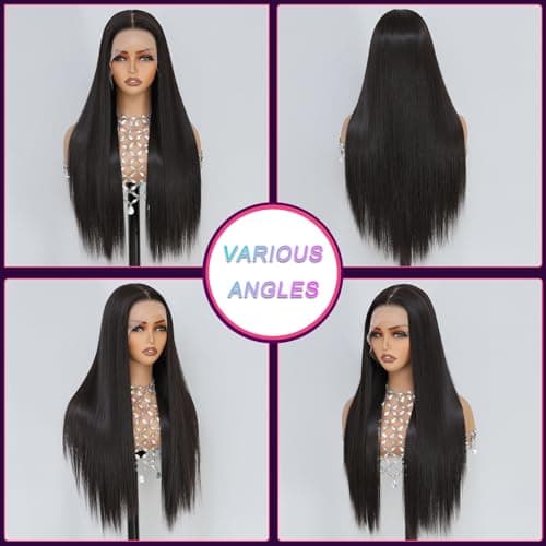 Barbique Synthetic Lace Front Wig,13x6 Lace Wig Pre-Plucked Long Straight Glueless Natural Black Wigs for Black Women 26 Inch Ready to Wear Wigs Beginner Friendly - Thumbnail 6