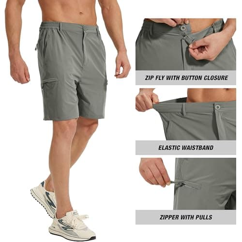 MOURCE Summer Hiking Shorts Men with 5 Pockets - Slim Fit Casual Golf Shorts for Running Fishing, Sage Green - Thumbnail 4