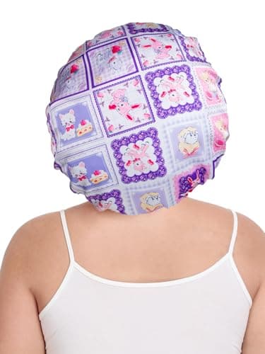 Vettres Double Layer Satin Bonnet for Sleeping with Detachable Eye Mask Adjustable Night Cap for Curly, Natural, Braided Hair Reduces Frizz & Locks in Moisture Pink Purple Animals - Thumbnail 5