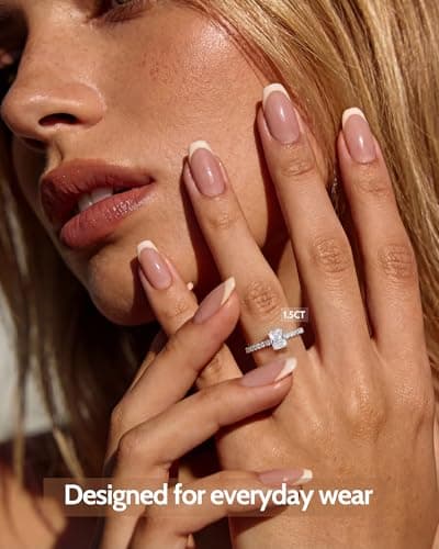 Radiant Cut Moissanite Engagement Ring 1.5ct D Color VVS1 Clarity Lab Created Moissanite Wedding Rings for Women 18K White Gold Plated Sterling Silver Travel Ring Valentines Women Jewelry Size 4.5 - Thumbnail 3