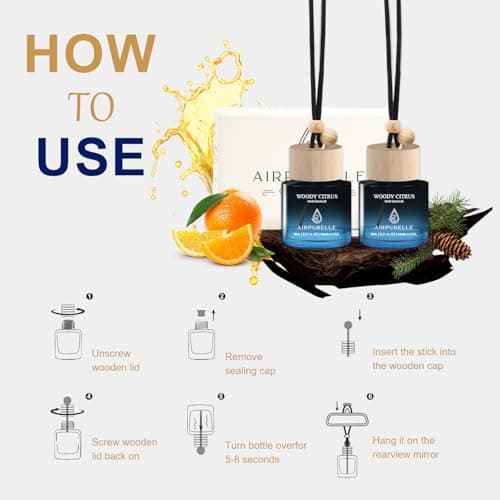 Car Air Fresheners (Woody Citrus) 2 Pack - Air Fresheners for Car Made in USA, Hanging Car Air Freshner with Anti-Leak Stick, Car Freshners Long Lasting (0.27 FL OZ x2) - Thumbnail 6