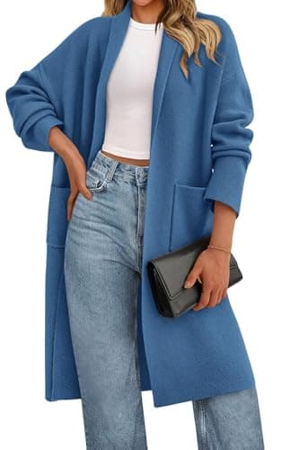 PRETTYGARDEN Women's Open Front Oversized Sweater Shawl Collar Long Sleeve Chunky Cardigan Sweaters for Women Outwears (Blue Grey, Medium) - Image 1
