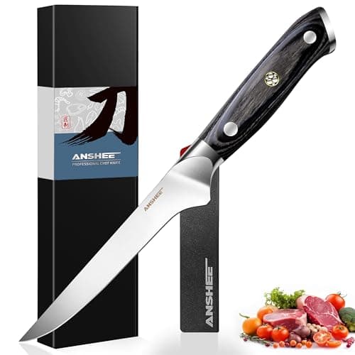 ANSHEE 6 Inch Boning Knife - Full Tang High Carbon Stainless Steel Professional Chef & Kitchen Blade, Multipurpose with Wood Handle Sheath&Gift Box for Meat,Fish Cutting&Deboning (Home&Restaurant Use)