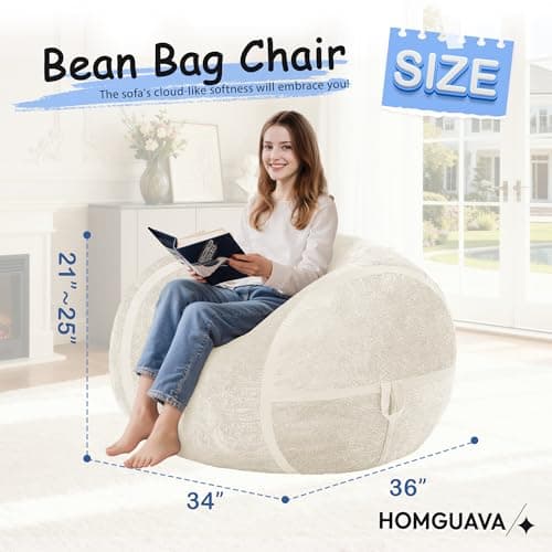 Homguava 3FT Bean Bag Chair Giant Bean Bag Chairs for Adults with Memory Foam Filled,Beanbag Chair with Soft Faux Fur Cover,Comfy Bean Bag Sofa Lounger for Living Room,Game Room,Bedroom - Thumbnail 2
