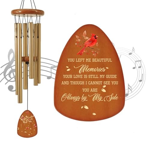 JMsuertes Cardinal Wind Chimes for Loss of Loved One 32",Memorial Wind Chimes in Memory of a Loved One, Cardinal Memorial Gift, Sympathy Bereavement Condolence Gift,Wooden,Golden - Image 1
