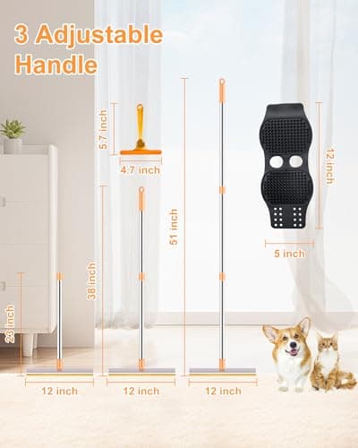 COVITKAN 3 in 1 Carpet Rake for Pet Hair Removal Tool, 51” Adjustable Long Handle Pet Hair Removal Broom, Pet Grooming Brush, Cat Dog Hair Remover Carpet Scraper for Rugs, Mats - Thumbnail 3