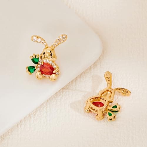 CUFELMU Easter Earrings Rabbit Carrot Stud Earrings Cute Crystal Earring - Thumbnail 2
