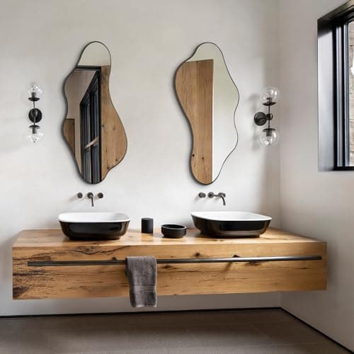 DAOYIJIAJU Irregular Wall Mirror, 40"x18" Asymmetrical Bathroom Mirrors with Metal Frame, Odd Shaped Mirror Decorative, Modern Abstract Mirrors for Living Room Bedroom Hallway Entryway Fireplace - Thumbnail 3
