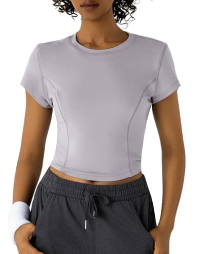 Leapstride Workout Tops for Women Athletic Tops Short Sleeve Shirts-Cropped Slim Fit Gym Running Yoga T Shirts Lavender Blue - Image 1