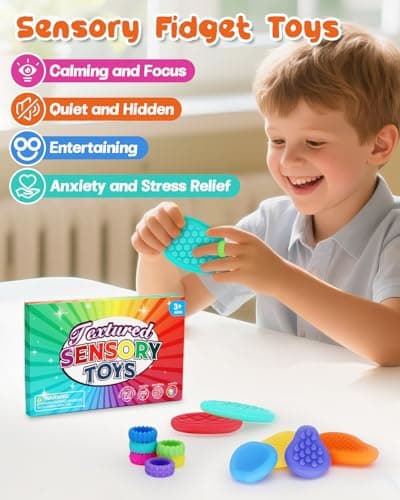 Fidget Sensory Stone Toys for Kids & Adults, 12 Pack Soft Textured Worry Stone & Ring, Calming Tools for Autism ADHD Anxiety Relief, Quiet Stress Relief Toy, Party Favor or Basket Stuffer Gift - Thumbnail 3