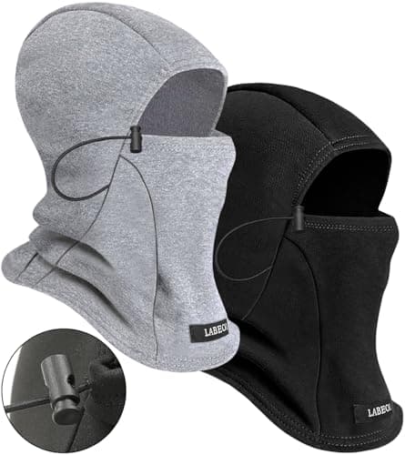2 Pack Kids Balaclava Ski Mask, Winter Face Mask for Boys Girls, Windproof Face Cover with Adjustable Drawstring (US, Age, 8 Years, 15 Years, Grey+Black) - Image 1