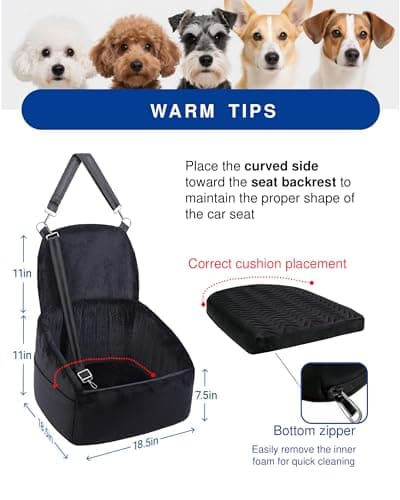 NUPIDA Dog Car Seat for Small Dogs, Dog Booster Seat with Extendable Backrest, Pet Car Seats up to 30 lbs, Washable Removable Cover Travel Bed with Storage Pockets and 2 Safety Leashes, Black&Grey - Thumbnail 2