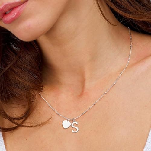 Ritach Initial Necklaces for Women - Silver Necklace Letter E Heart Necklaces for Women Initial Necklace Silver Heart Neckalces for Women Birthday Gifts - Thumbnail 4