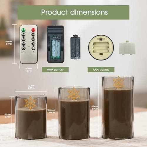 L LOHAS LED Electronic Candle Night Lights with Remote, 3-Pack Snowflake LED Flameless Candles, Battery Operated Flickering Night Light, 5 Brightness Levels & Timer, for Holiday Home Decor - Thumbnail 4
