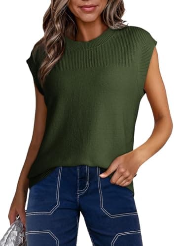 Dokotoo School Outfits for Teachers Casual Crewneck Shirts Blouses Tops Sleeveless Sweaters for Women Fashion Business Casual Spring Clothes Womens Sweaters Ribbed Knit Pullover Sweater Vest Green M - Image 1