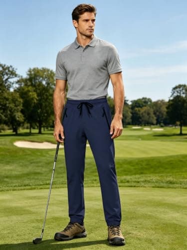 Hiking Pants Men Joggers Sweatpants Water Resistant Quick Dry Lightweight Zipper Pockets Elastic Waist Drawstring UPF 50+ Cargo Work Gym Casual Travel Dark Blue XL - Thumbnail 3