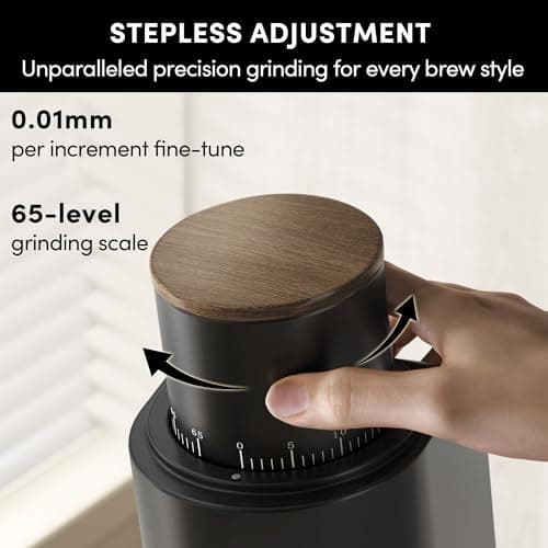Single Dose Coffee Grinder,Wirsh Geimori GU38 Coffee Grinder with 38mm 6-Core Stainless Steel Conical Burr, 0.01mm Stepless Adjustment, Low Retention Espresso Grinder with Magnetic Dosing Cup,Black - Thumbnail 2