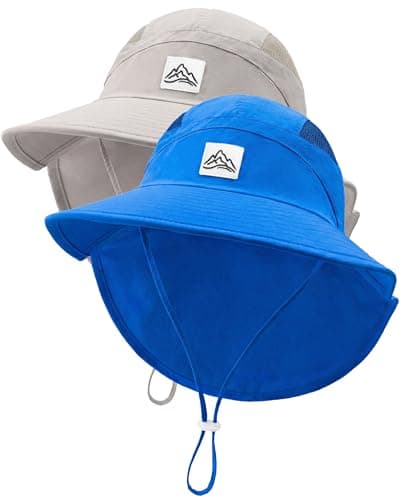 Toddler Baby Sun Hat UPF 50+ Kids Summer Outdoor Sun Hats for Boys Girls Beach Fishing Hat Age 0-8 Years (US, Age, 8 Years, 15 Years, Deep Blue+Light Gray) - Image 1