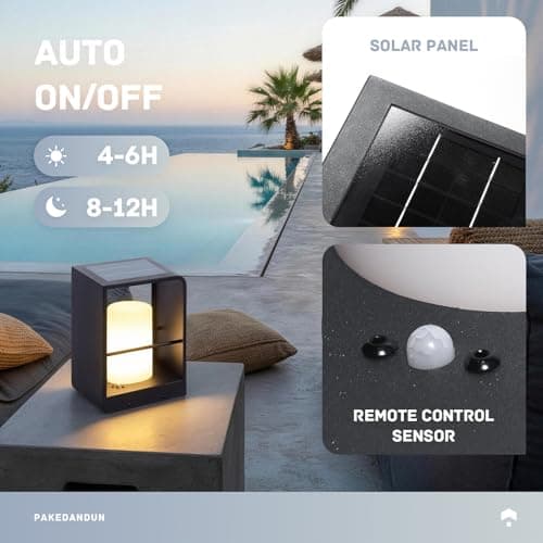 PAKEDANDUN Solar Lanterns Outdoor Waterproof IP65, LED Outdoor Floor Lamp, Solar Table Lamp with Remote Control, Smart Dusk to Dawn Modern Floor Lamps for Table Patio Porch Gardern Yard Deck E26 Bulb - Thumbnail 2