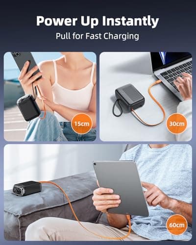 Innostyle Two-Way Charging Power Bank, Built-in Retractable Cables, Dual Device Charging, Travel Essential Phone Power Bank, Compatible with iPhone 17 Pro Max, Samsung, iPad (Black) - Thumbnail 3
