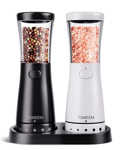 Electric Salt and Pepper Grinder Set with Storage Base, Stainless Steel Rechargeable Salt and Pepper Grinder Set with 4.5 oz Large Capacity, 1.8" Wide Mouth, Adjustable Coarseness, Ideal for Kitchen - Image 1