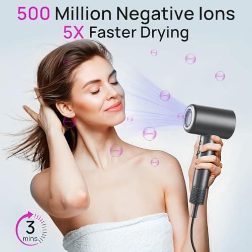 CONFU Hair Dryer, 110000 RPM Fast Drying Blow Dryer with Magnetic Diffuser and Concentrator, Professional Lightweight Ionic Hair Dryer for Women and Men - Thumbnail 2