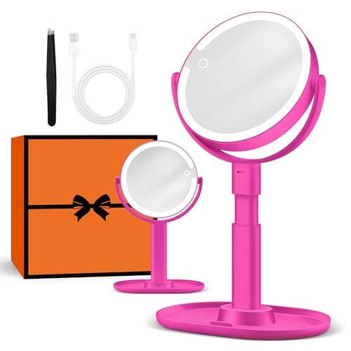 B Beauty Planet Makeup Mirror with Lights, Lighted Magnifying Mirror 30X with 3 Lighting and Adjustable Brightness, 2-Sided Height Adjustable Vanity Mirror for Bathroom, Gifts for Women Hot Pink - Image 1